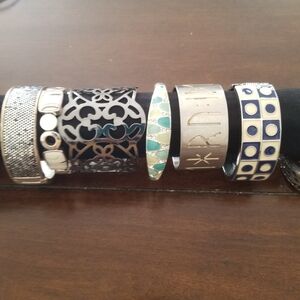 Small Wrist Metal and Enamel Cuff Braceles And Strech Bangles Bundle Of 6